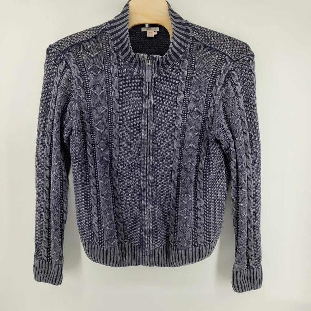 Carbon 2 Cobalt Mens XL Stavanger Knit Sweater Full Zip Cardigan Linen‎ Blend